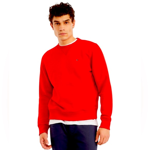 Tommy Hilfiger Men’s Red Fleece Crewneck Sweatshirt Long Sleeve Pullover Size M - Picture 1 of 8